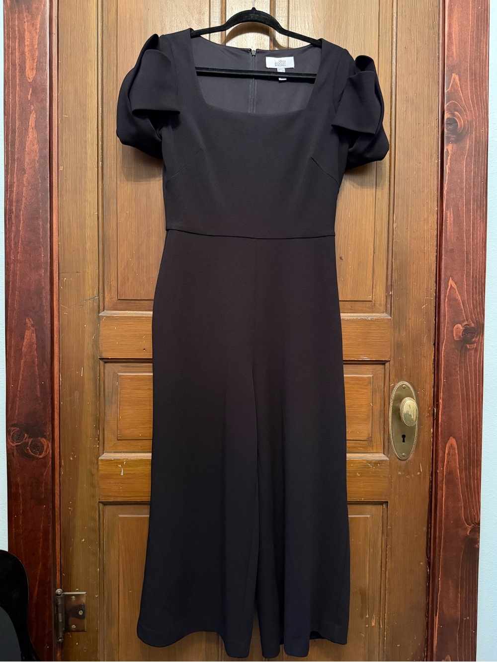 Badgley Mischka Black Square-Neck Wide Leg Jumpsuit with Puff Sleeves Size 6